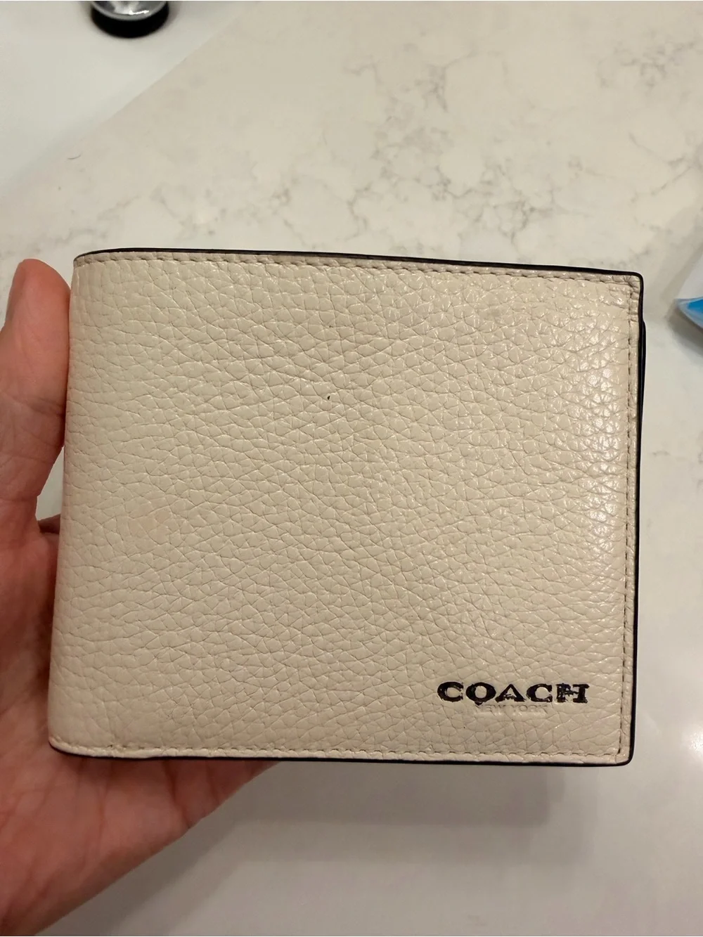 Coach Men’s Pebbled Leather Bifold Wallet — Cream